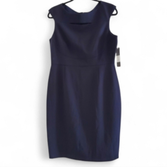 Tahari Arthur Levine Dresses & Skirts - Tahari Arthur Levine petites navy sheath dress with peek a boo chest  sz 12P